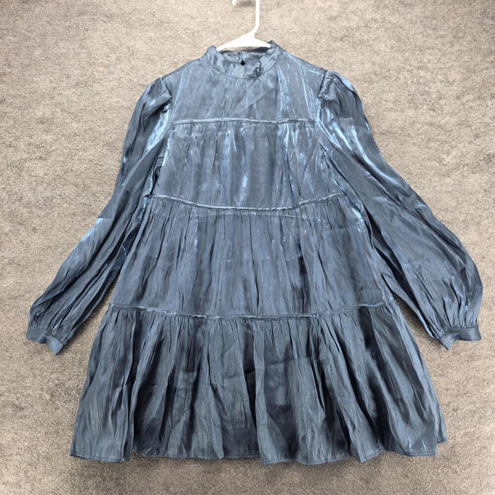 VICI Dress Womens XS Blue Trapeze & Swing Short Pleated Mock Neck Lined